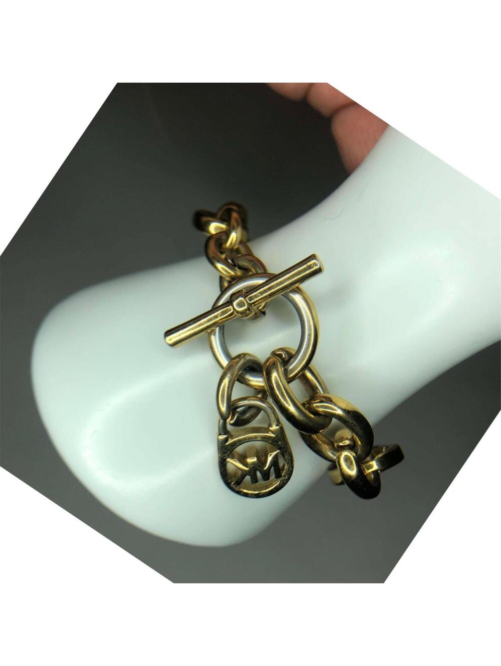 1100 Michael Kors gold tone toggle MK link Bracelet 8.5" *read